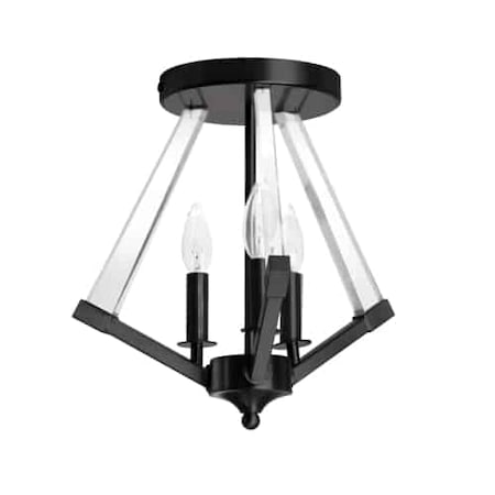 Dainolite 3 Light Incandescent Matte Black Semi-Flush Mount W/ Clear Acrylic, 740438 ALT-153SF-MB